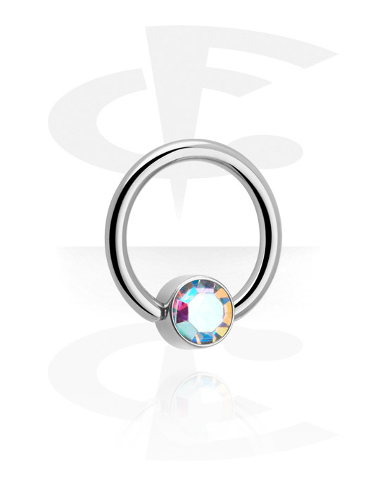 Renkaat, Ball closure ring (titanium, shiny finish) kanssa crystal stone in various colours, Titaani