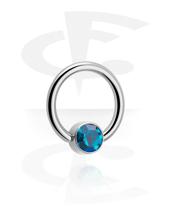 Piercing Rings, Ball closure ring (titanium, shiny finish) with crystal stone in various colors, Titanium