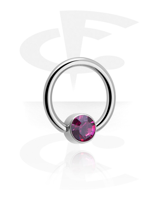 Piercing Rings, Ball closure ring (titanium, shiny finish) with crystal stone in various colors, Titanium