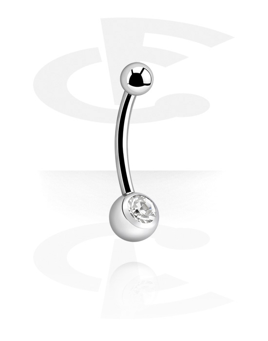 Curved Barbells, Belly button ring (titanium, silver, shiny finish) with crystal stone, Titanium
