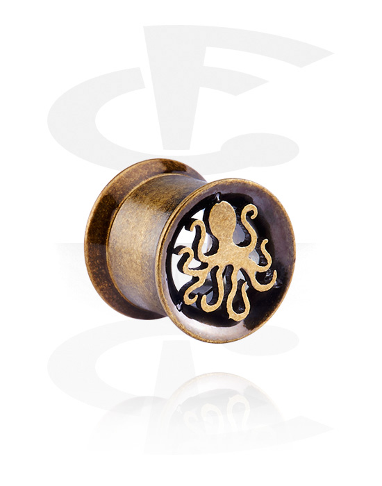 Tunely & plugy, Double flared tunnel (surgical steel, antique copper) s Octopus Design, Chirurgická ocel 316L
