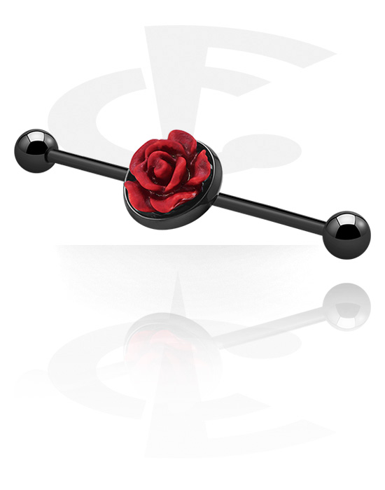 Barbells, Industrial Barbell with rose design, Surgical Steel 316L