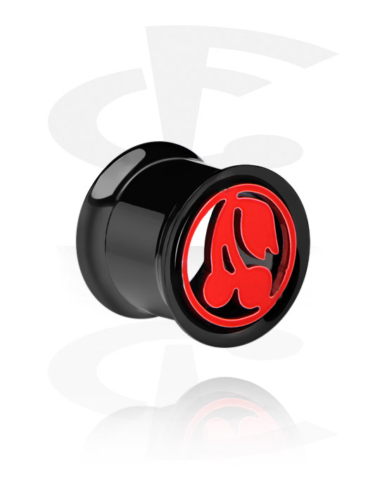 Tunnels & Plugs, Double flared tunnel (surgical steel, black) avec Motif cerise, Acier chirurgical 316L