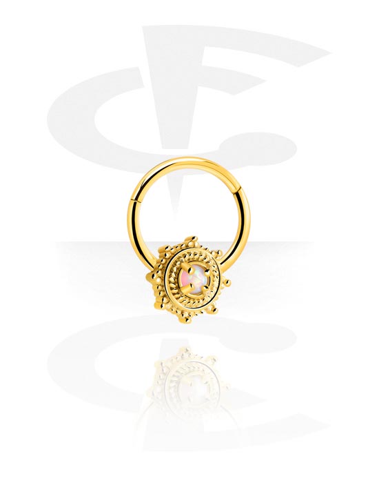 Piercinggyűrűk, Többcélú kattintó val vel Flower és Kristálykő, Aranyozott sebészeti acél, 316L