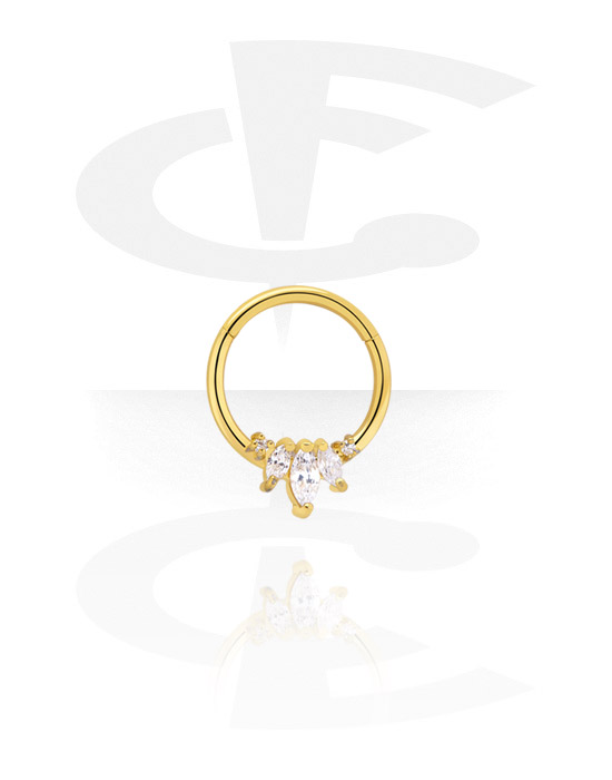 Anéis piercing, Clicker multiusos com pedras de cristal, Aço cirúrgico 316L banhado a ouro