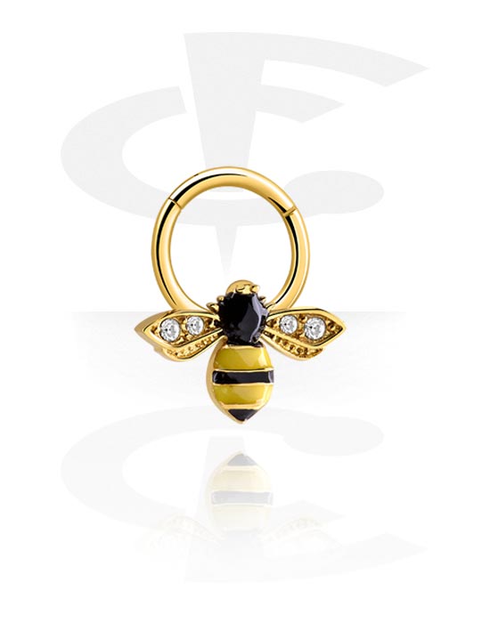 Piercing clicker (surgical steel, gold, shiny finish) avec Motif abeille et Pierres en cristal
