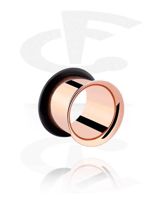 Tunneler & plugger, Single flared tunnel (surgical steel, rose gold, shiny finish) med O-Ring, Rosegold Plated Surgical Steel 316L
