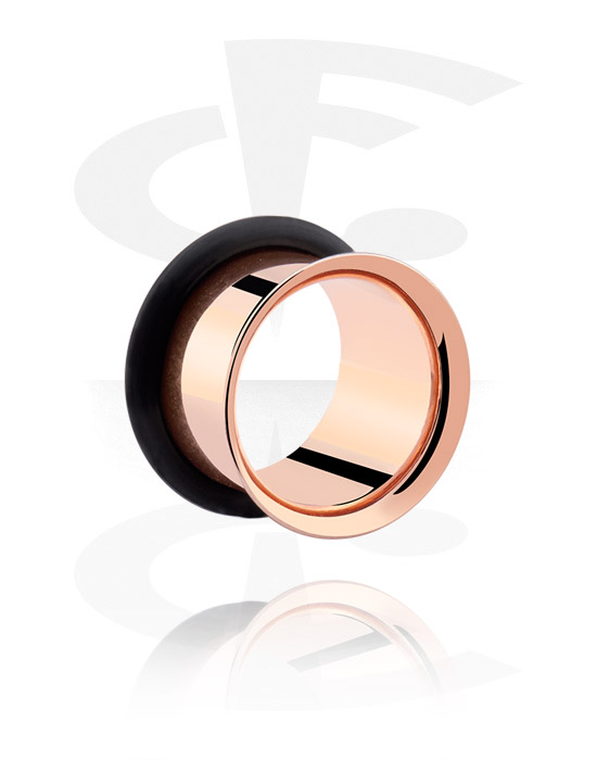 Tunnels & Plugs, Single flared tunnel (surgical steel, rose gold, shiny finish) avec O-Ring, Acier chirurgical 316L plaqué or rose