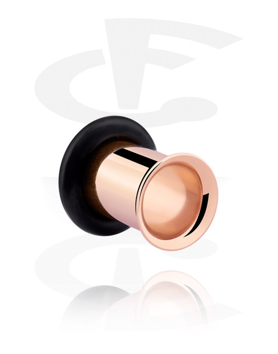 Tunnels & Plugs, Single flared tunnel (surgical steel, rose gold, shiny finish) with O-ring, Rose Gold Plated Surgical Steel 316L