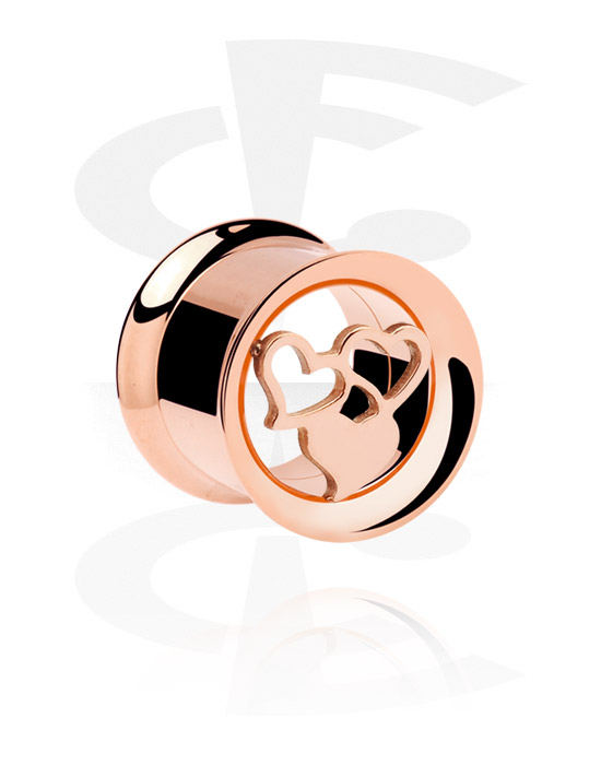 Tunnels & Plugs, Double flared tunnel (surgical steel, rose gold) avec Motif coeur, Acier chirurgical 316L plaqué or rose