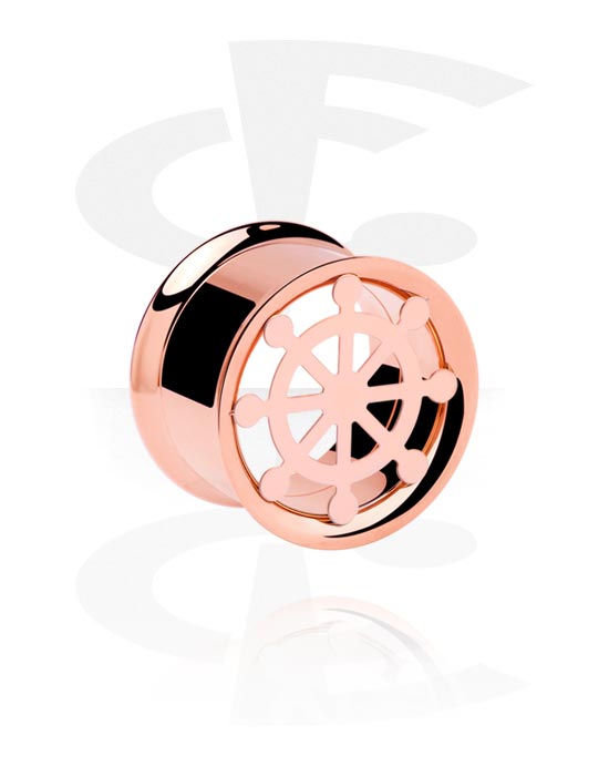 Tunneler & plugger, Double flared tunnel (surgical steel, rose gold) med Steering Wheel Design, Rosegold Plated Surgical Steel 316L