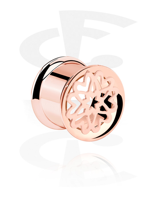 Tunnels & Plugs, Double flared tunnel (surgical steel, rose gold) avec Motif fleur, Acier chirurgical 316L plaqué or rose