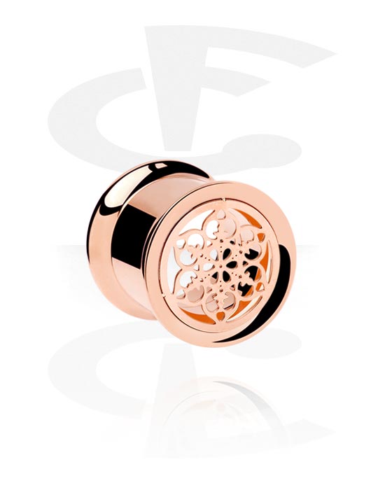 Tunnels & Plugs, Double flared tunnel (surgical steel, rose gold) avec Motif mandala, Acier chirurgical 316L plaqué or rose
