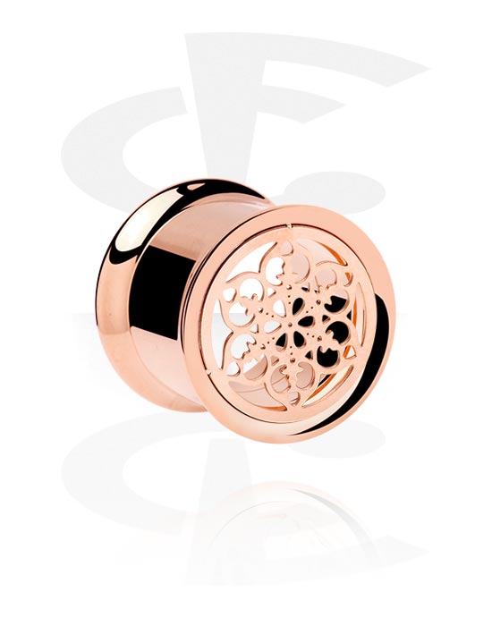Tunneler & plugger, Double flared tunnel (surgical steel, rose gold) med Mandala-Design, Rosegold Plated Surgical Steel 316L