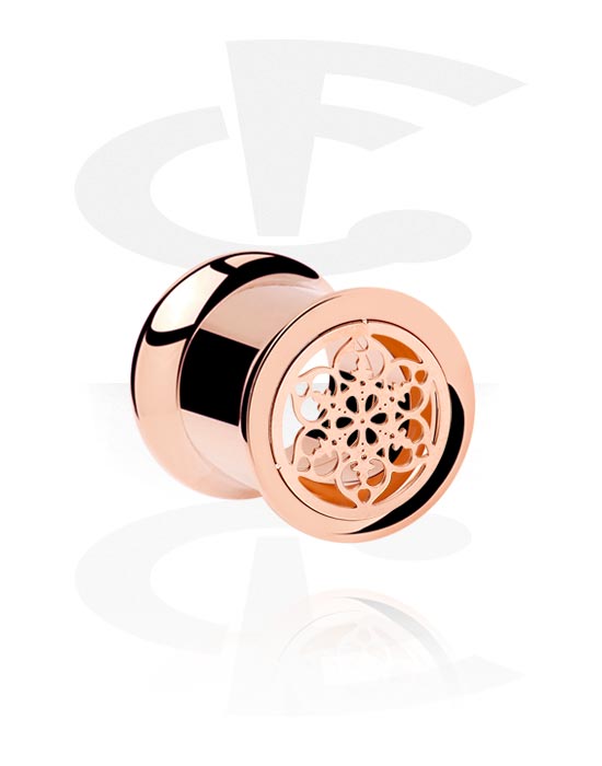Tunnels & Plugs, Double flared tunnel (surgical steel, rose gold, shiny finish) with mandala design, Rose Gold Plated Surgical Steel 316L