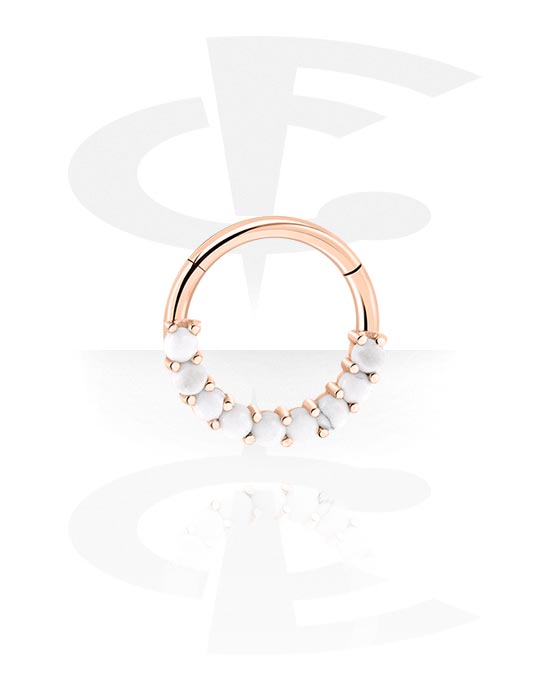 Anéis piercing, Clicker multiusos com Opala sintética, Aço cirúrgico 316L banhado a ouro rosé