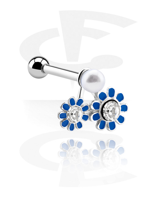 Helix / Tragus, Tragus Piercing med flower design og crystal stones, Surgical Steel 316L