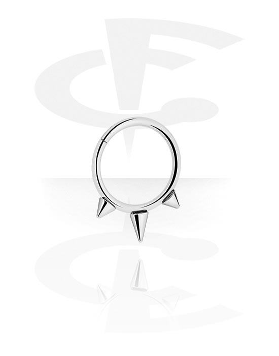 Piercing Rings, Piercing clicker (surgical steel, silver, shiny finish) with cones, Surgical Steel 316L