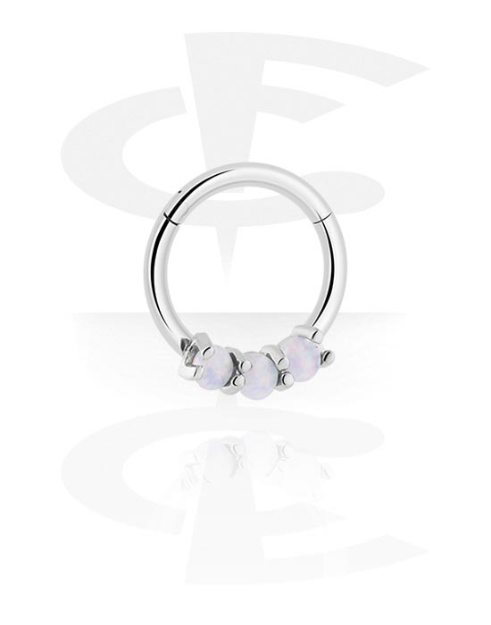Piercingringar, Multi-purpose clicker (surgical steel, silver, shiny finish) med konstgjord opal, Kirurgiskt stål 316L
