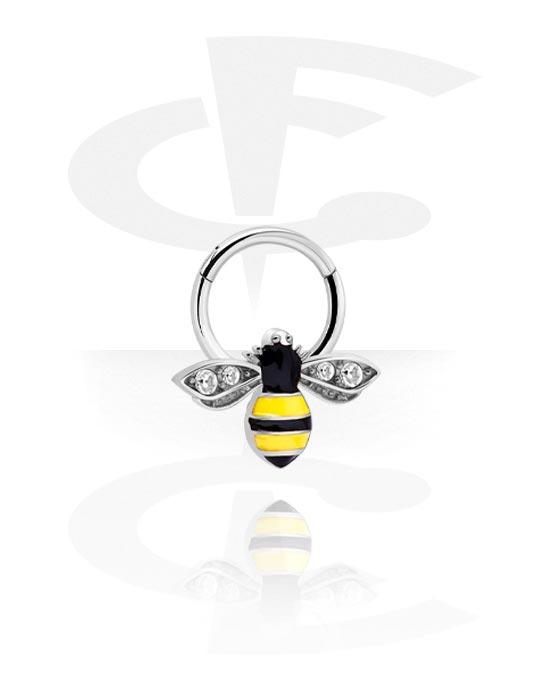Anneaux, Multi-purpose clicker (surgical steel, silver, shiny finish) avec bee et Pierres en cristal, Acier chirurgical 316L