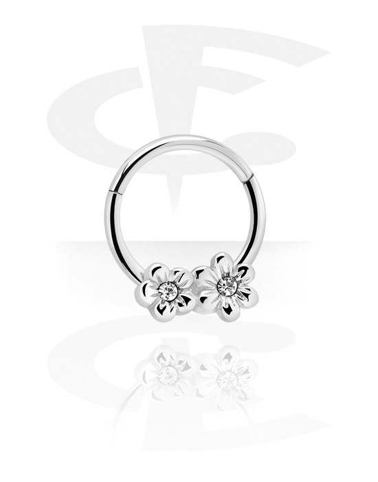 Piercing Rings, Multi-Purpose Clicker with Flowers and crystal stones, Surgical Steel 316L
