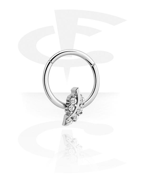 Piercing Rings, Piercing clicker (surgical steel, silver, shiny finish) with leaf design and crystal stones, Surgical Steel 316L