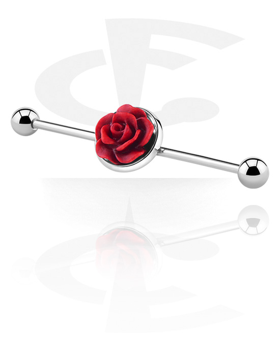 Barbells, Industrial Barbell with rose design, Surgical Steel 316L