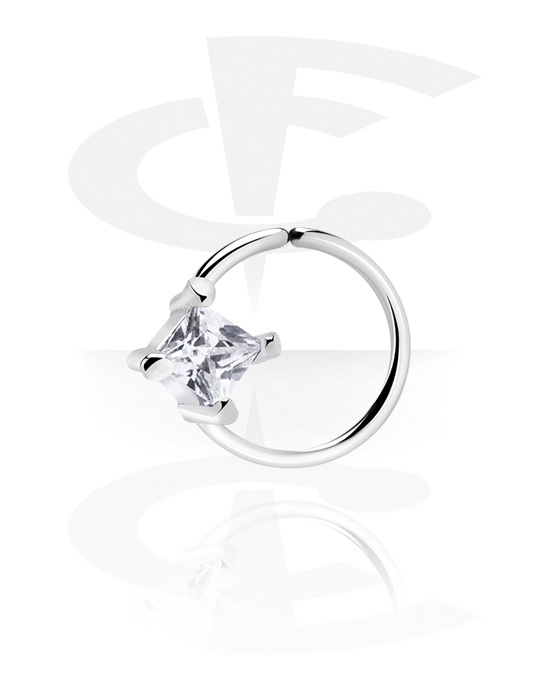 Piercing Rings, Continuous ring (surgical steel, silver, shiny finish) with crystal stone, Surgical Steel 316L