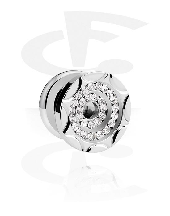 Tunnels & Plugs, Screw-on tunnel (surgical steel, silver) avec Pierres en cristal, Acier chirurgical 316L