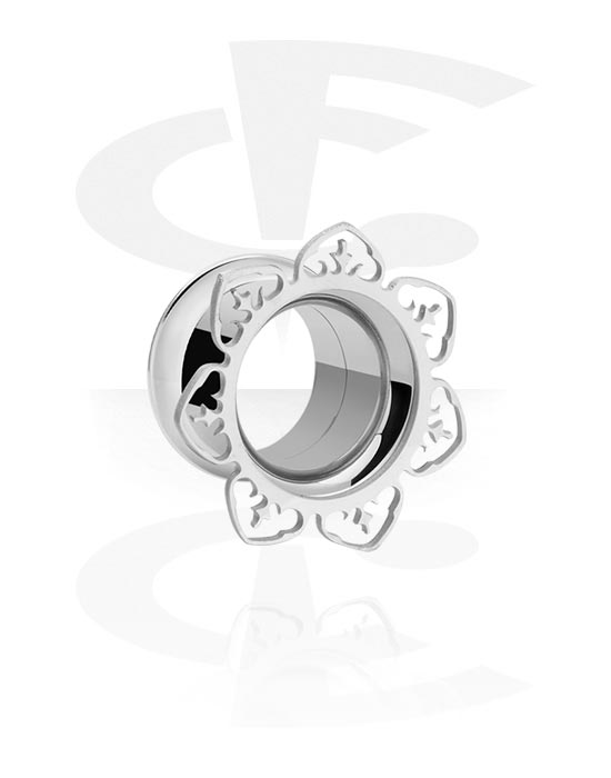 Tunnels & Plugs, Double flared tunnel (surgical steel, silver) avec vintage design, Acier chirurgical 316L