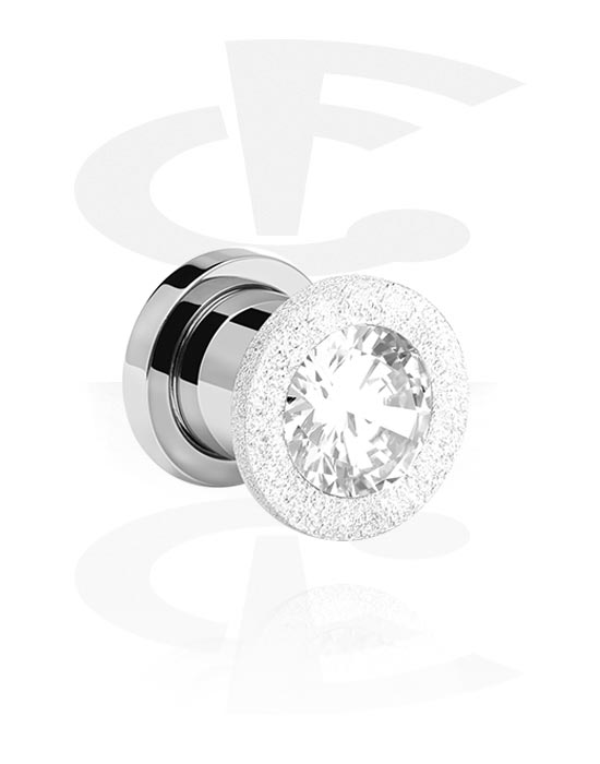 Tunnelit & plugit, Screw-on tunnel (surgical steel, silver) kanssa diamond look ja crystal stone, Kirurginteräs 316L