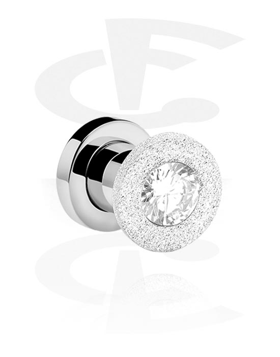 Tunnels & Plugs, Screw-on tunnel (surgical steel, silver, shiny finish) with diamond look and crystal stone, Surgical Steel 316L