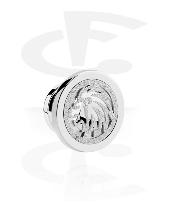 Tunnels & Plugs, Screw-on tunnel (surgical steel, silver) avec lion design, Acier chirurgical 316L