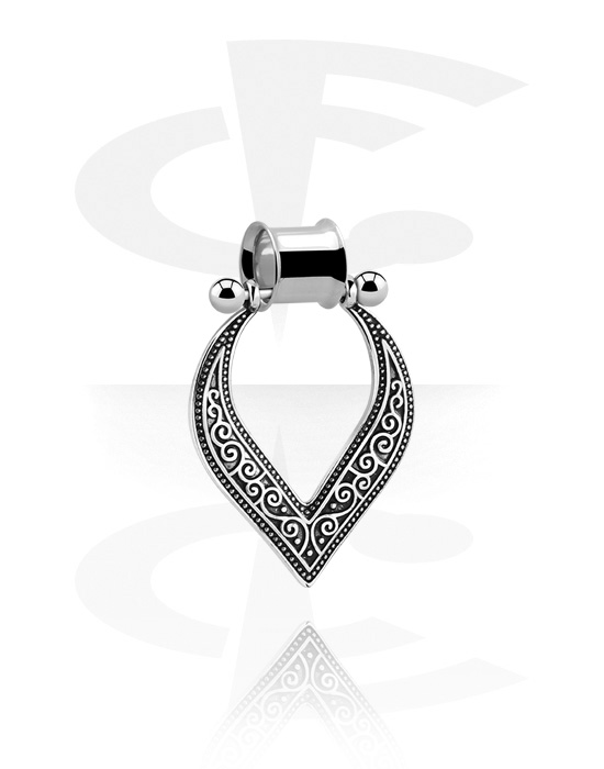 Tunele & plugi, Double flared tunnel (surgical steel, silver) z creole with ornament, Stal chirurgiczna 316L