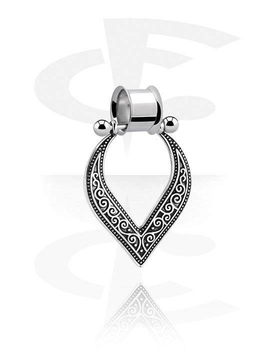 Tunele & plugi, Double flared tunnel (surgical steel, silver) z creole with ornament, Stal chirurgiczna 316L