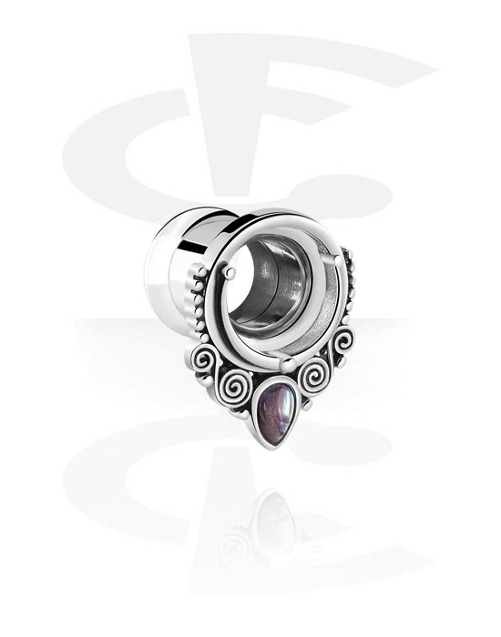 Tunnels & Plugs, Single flared tunnel (surgical steel, silver) avec ornament, Acier chirurgical 316L
