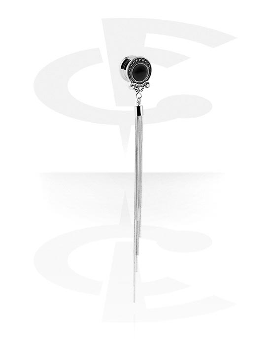 Tunneler & plugger, Screw-on tunnel (surgical steel, silver) med vintage design og pendant, Surgical Steel 316L
