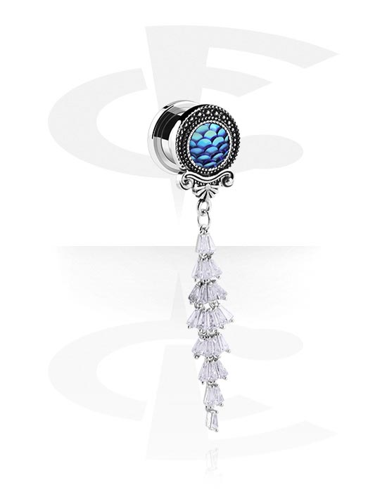 Tunnels & Plugs, Screw-on tunnel (surgical steel, silver) avec fish scales design et Pendentif, Acier chirurgical 316L