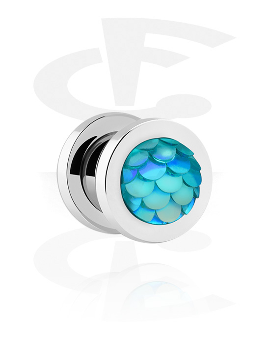 Tunnels & Plugs, Screw-on tunnel (surgical steel, silver) avec fish scales design, Acier chirurgical 316L