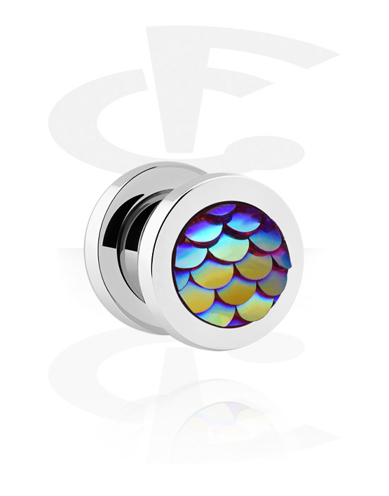 Tunele & plugi, Screw-on tunnel (surgical steel, silver) z fish scales design, Stal chirurgiczna 316L
