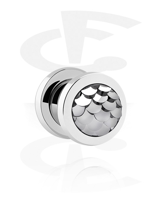 Tunnels & Plugs, Screw-on tunnel (surgical steel, silver) avec fish scales design, Acier chirurgical 316L
