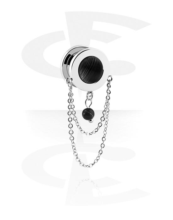 Tunnels & Plugs, Screw-on tunnel (surgical steel, silver, shiny finish) with chain, Surgical Steel 316L