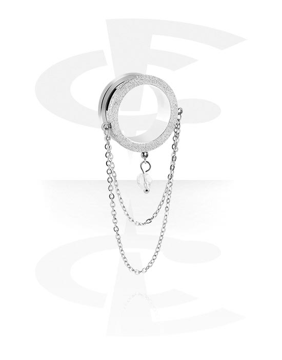 Tunneler & plugger, Screw-on tunnel (surgical steel, silver) med diamond look og chain, Surgical Steel 316L