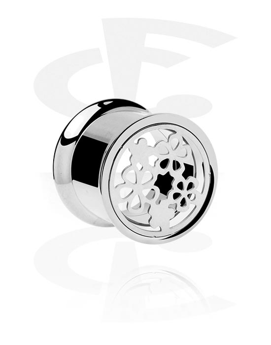Tunnels & Plugs, Double flared tunnel (surgical steel, silver) avec Motif fleur, Acier chirurgical 316L