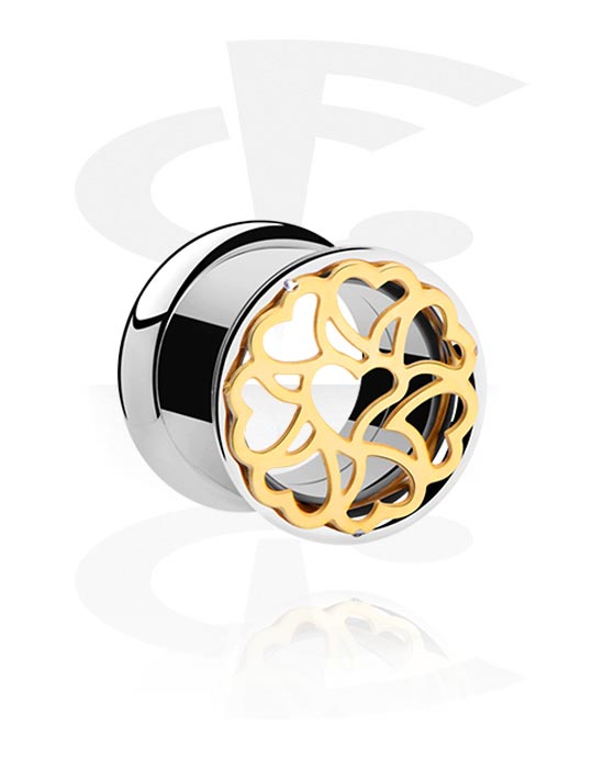 Tunnels & Plugs, Double flared tunnel (surgical steel, silver) avec Motif coeur, Acier chirurgical 316L