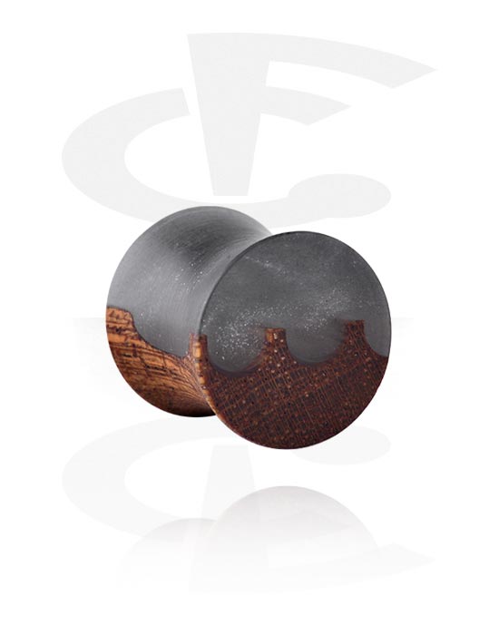 Tunnels & Plugs, Double flared plug (wood) with wavy resin design, Wood, Resin