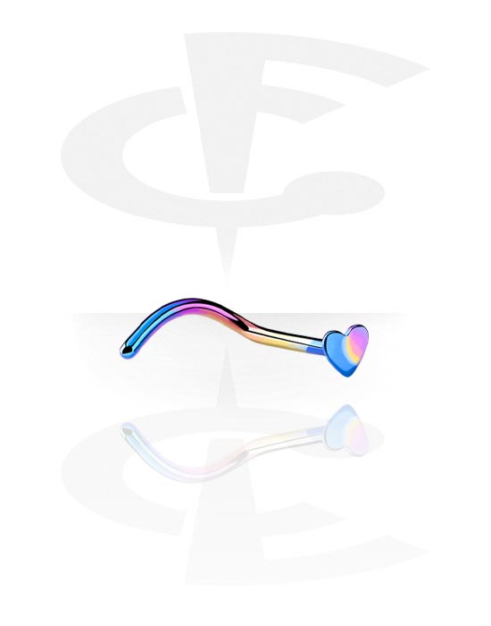 Nose Jewelry & Septums, Curved nose stud (titanium, shiny finish) with heart attachment, Titanium