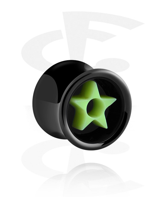 Tunnels & Plugs, Double flared tunnel (acrylic, black) with star design, Acrylic