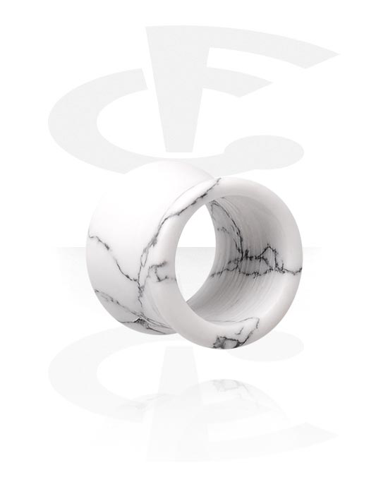 Tunely & plugy, Double flared tunnel (stone, white) s marble design, Syntetický kameň