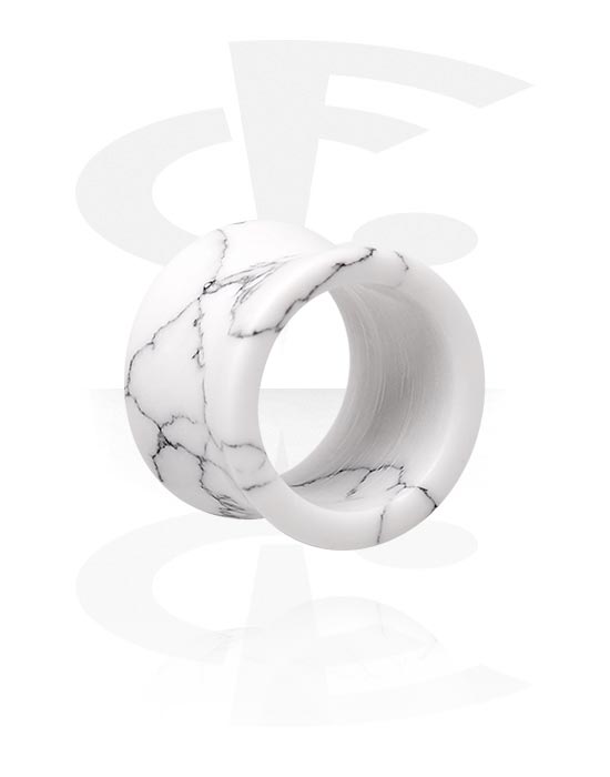 Tunely & plugy, Double flared tunnel (stone, white) s marble design, Syntetický kameň
